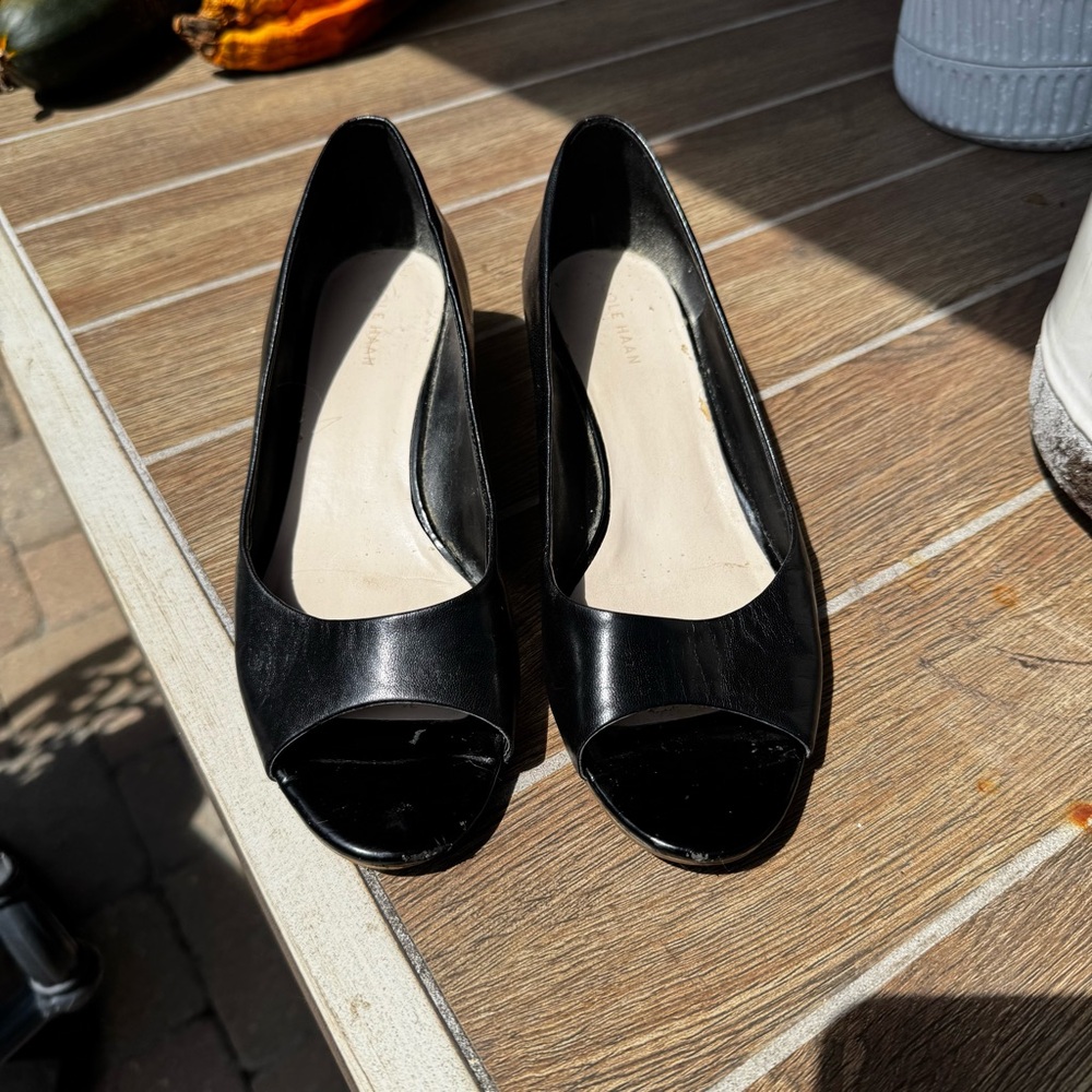 Cole Haan Black Open-Toe Wedges 7.5